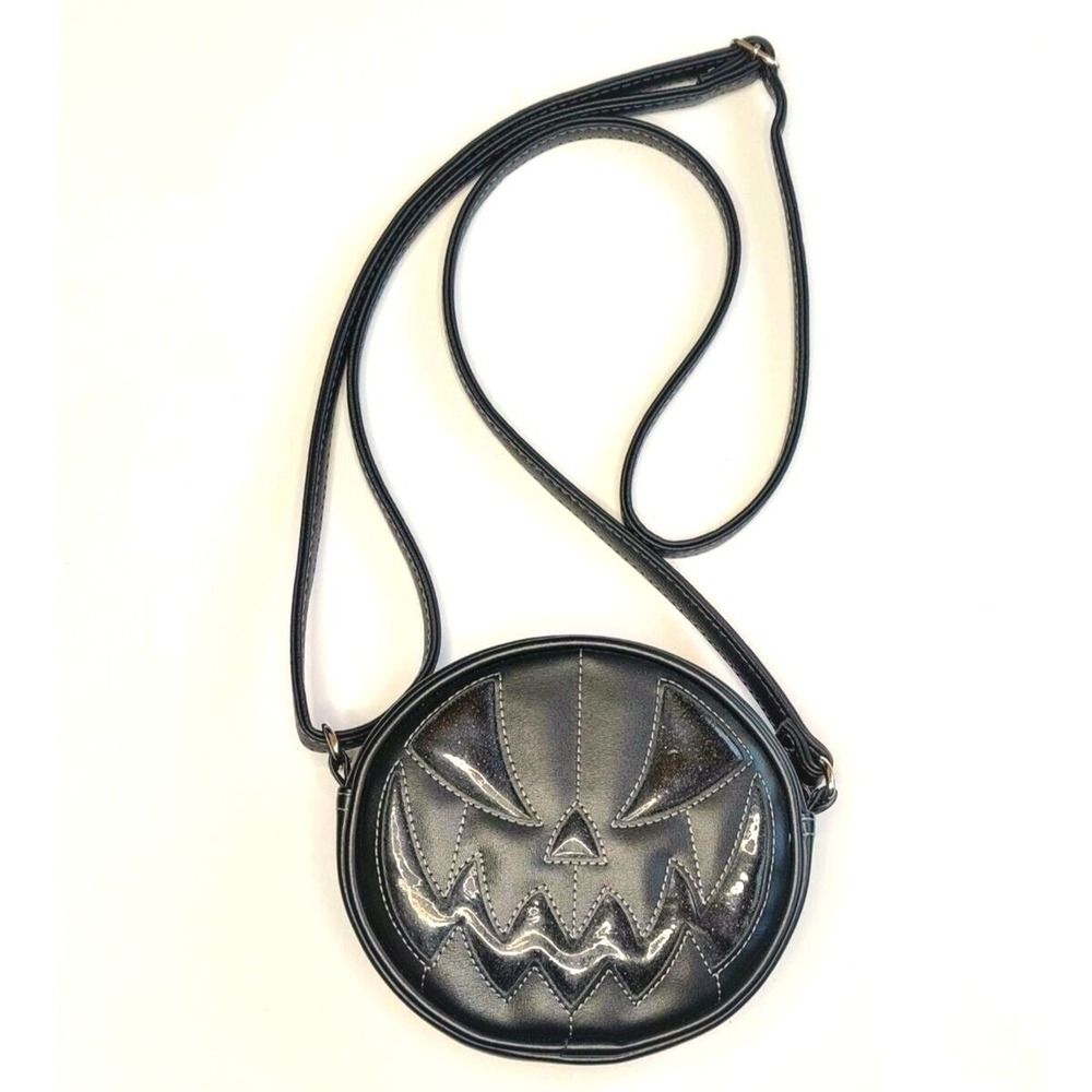 Love Pain‎ and Stitches Pumpkin Kult Black Glitter Halloween Crossbody Bag